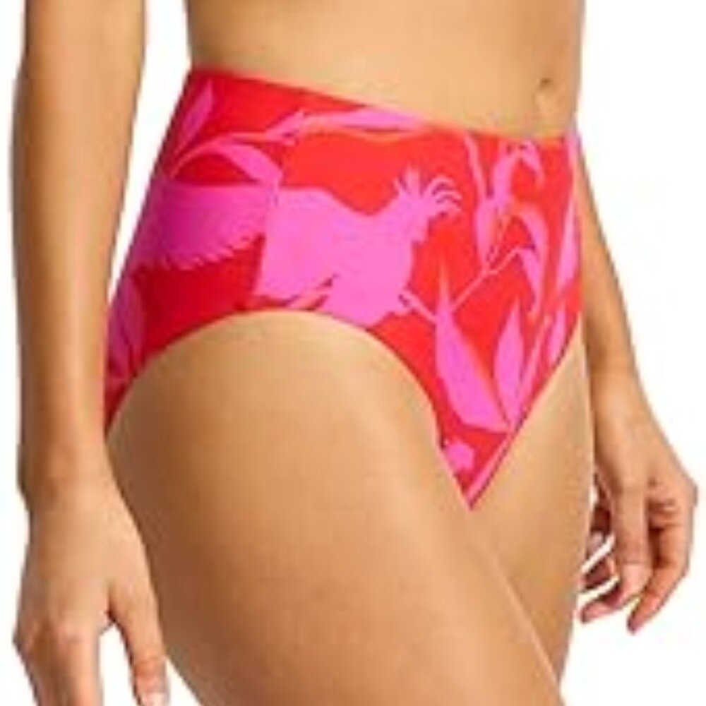 Seafolly Women's Pink Floral High Waisted Bikini Bottom Size 8 - Picture 3 of 3